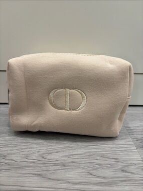 Dior Cream Embroidered Cosmetic Pouch - Luxury Canvas Toiletry Bag